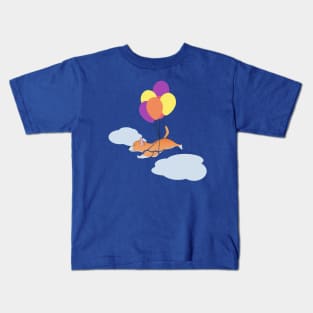 Happy Corgi Flying on Bundle of Balloons Kids T-Shirt